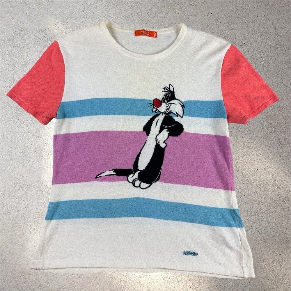 Iceberg HISTORY Sylvester Cat Short Sleeve Knit Sweater Made in Italy Sz L/XL